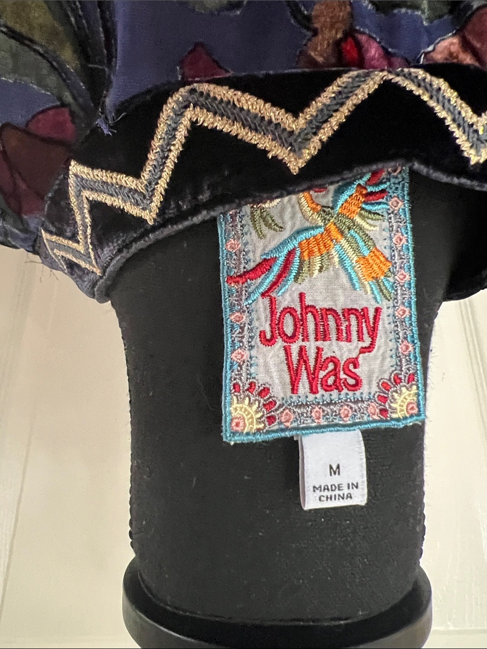 Johnny Was Navy Velvet Embroidered Floral Mini Dress - Picture 6 of 6